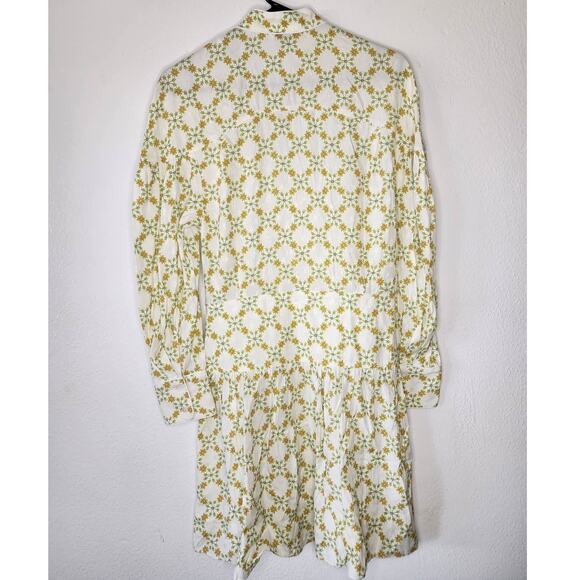 Sandro Magy Floral Jacquard Mini Dress Ivory Long Sleeve Shirtdress - Picture 7 of 15